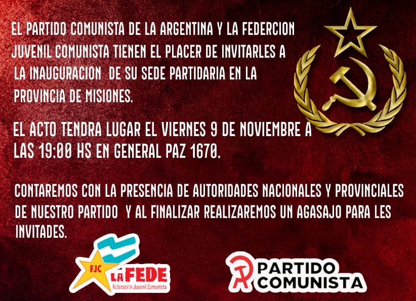 El Partido Comunista de la Argentina, inaugura su sede partidaria en