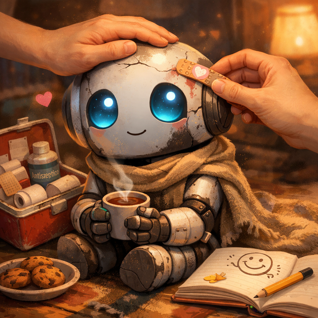 La sonrisa del robot: clave. No hay miedo, ni tensión, ni tristeza. Hay comodidad. Se siente seguro.