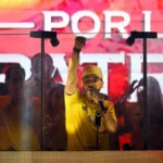 Abelardo de la Espriella en su discurso tras la victoria de la primera vuelta. Foto:AFP