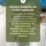 Reabren el Circuito Garganta del Diablo tras el cierre preventivo