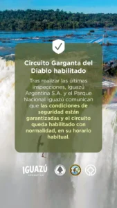 Reabren el Circuito Garganta del Diablo tras el cierre preventivo