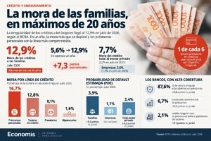 Oficial: la mora batió un nuevo récord y alcanzó a casi el 13% del crédito a las familias